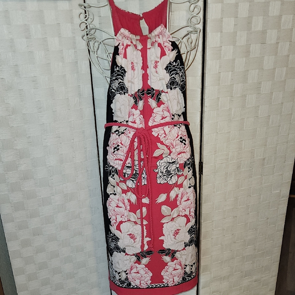 White House Black Market Pink and Black Floral Midi Halter Dress Sz L NWT $140